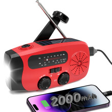 Wind Up Solar Radio, Emergency Portable Hand Crank Radio with LED Torch, AM/FM, Phone Charger, 2000mAh Solar and Hand-Crank Charging, SOS Alarm for C