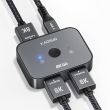 XAOSUN 8K HDMI 2.1 Switch, 48Gbps Bi-Directional HDMI Splitter 1 in 2 Out/2 in 1 Out,8K@60Hz 4K@120Hz Switcher for HDR, 3D, Dolby, Switcher for PC,Xb