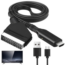 SELURK SCART to HDMI Converter, All-in-One SCART Input to HDMI Output Lead with USB Cable, HD 720P/1080P Resolution for HDTV, Monitor, Projector, PS3