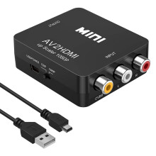 kwinfei RCA to HDMI Converter 1080P AV Adapter with USB Power Cable, Composite CVBS AV to HDMI Video Audio Converter for DVD Camcorder, Supports PAL/