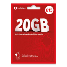 Vodafone SIM Card UK PREPAID PAYG 15 Bundle -20GB + Unlimited Mins & Texts