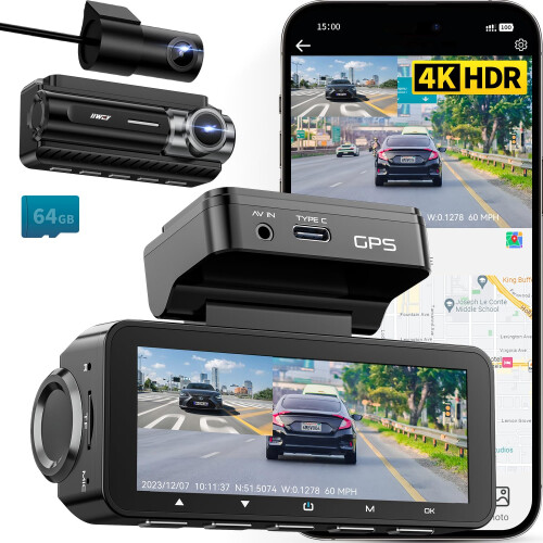 IIWEY D2 Pro Dash Cam Front and Rear 4K, Built-in