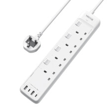VINTAR Extension Lead with USB Slots, 4 Way Sockets with 2USB and 2USB-C Ports, Mountable Surge Protected Extension Lead with Individual Switches, 1.