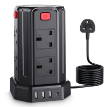 Tower Extension Lead 3M, [13A 3250W] Surge Protector Extension Lead, 8 AC Outlets & 4 USB Ports Multi Plug Socket Power Strip with 3M Extension Cable