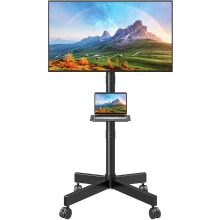 ELIVED Mobile TV Stand on Wheels, for 26-65 Inch TVs, Height Adjustable & Tilt Rolling TV Cart Trolley, with Laptop Shelf, Max VESA 400x400mm, Holds