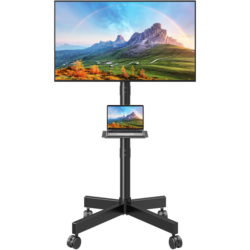 Elived Mobile Tv Stand On Wheels, For 26-65 Inch Tvs, Height Adjustable & Tilt Rolling Tv Cart Trolley, With Laptop Shelf, Max Vesa 400X400mm, Holds 5000310447712
