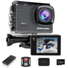 Apexcam M90 Action Camera Touchscreen with 64GB Card 4K 60FPS 64MP 40M EIS Ultra HD Underwater Waterproof 8X Zoom Pre-Recording WIFI Wide Angle with