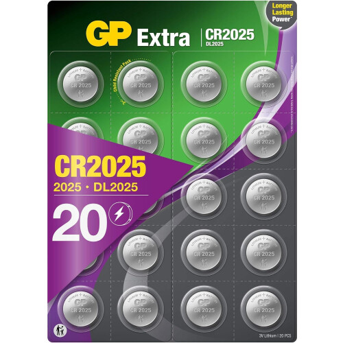 GP CR2025 3V Lithium Coin Cell Batteries 20 Pack -