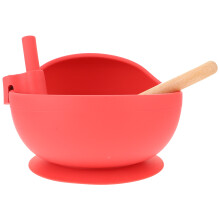 2Ensembles Bols Cuillères Silicone Rouge Pour Sevrage Bébé