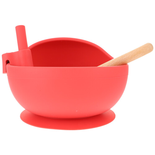 2Ensembles Bols Cuillères Silicone Rouge Pour Sevrage Bébé