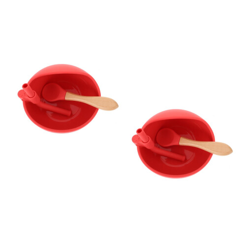 2Ensembles Bols Cuillères Silicone Rouge Pour Sevrage Bébé 2