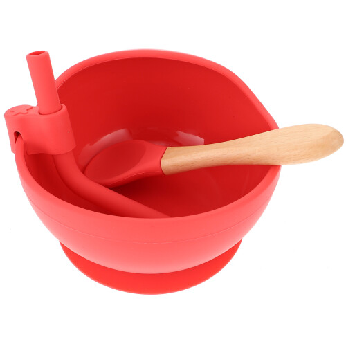 2Ensembles Bols Cuillères Silicone Rouge Pour Sevrage Bébé 1