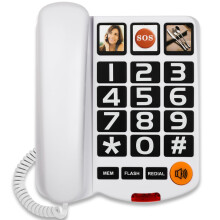 Big Button Landline Phones for Elderly Corded Landline Telephone With Adjustable Volume Loud for Hard of Hearing Speed Dialing Dementia Phone, Wh