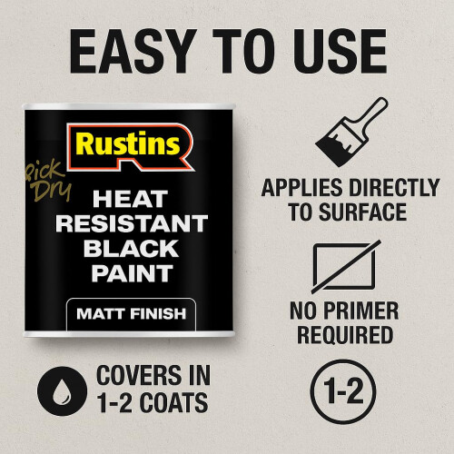 Rustins RUSTINS Heat Resistant Black Paint 500ml 1