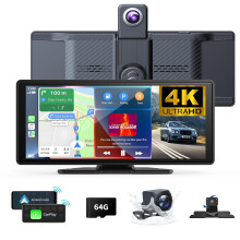 10.26" Wireless Carplay Screen 360 Rotation 4K Dash Cam Carplay & Android Auto Car Stereo Car Audio Receivers with 1080p Backup Camera GPS