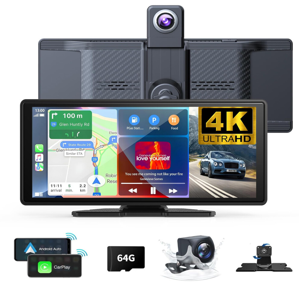 10.26" Wireless Carplay Screen 360 Rotation 4K Dash Cam Carplay & Android Auto Car Stereo Car Audio Receivers With 1080P Backup Camera Gps Navigation 5002292814452