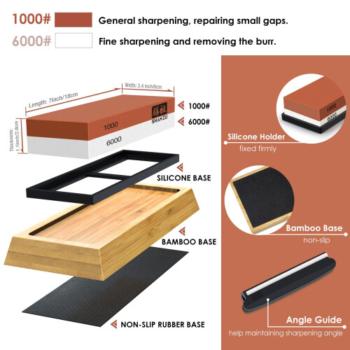 SHAN ZU Japanese Whetstone 1000/6000 Grit Sharpening Stone Bamboo Base 2
