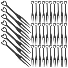 400Pcs Single-Use Black Dessert Forks Heart Food Picks for Events
