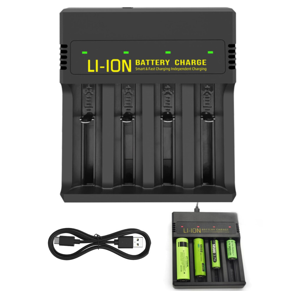 Universal 18650 Battery Charger 4 Slots, Usb-C Fast Charging For Aa Aaa 18650 21700 Li-Ion Ni-Mh Ni-Cd Rechargeable Batteries Lithium-Ion Independent 5002179973395