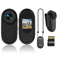 RUMUCF Mini Body Camera HD 1080P Thumb Action Cam with 32GB Card Night Vision 0.9 Display Magnetic Pendant, POV Wearable Sports Camera for Pet Cycling