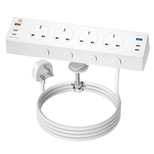 Desk Power Socket USB C 20W, 4 Way Desktop Socket Individually Switchable with 4 USB C and 2 USB A, Desk Extension Lead, Overload Protected Power Str