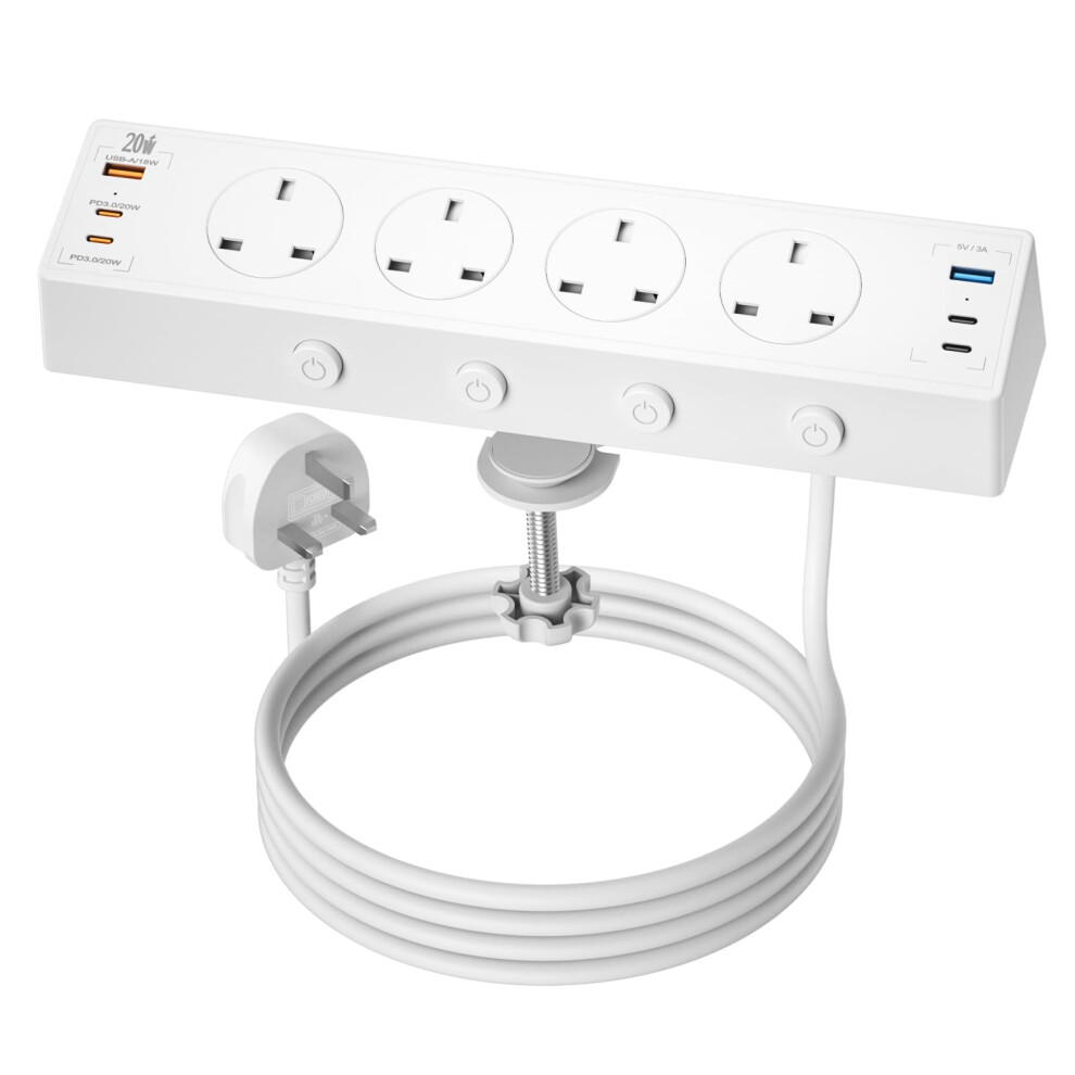 Desk Power Socket Usb C 20W, 4 Way Desktop Socket Individually Switchable With 4 Usb C And 2 Usb A, Desk Extension Lead, Overload Protected Power Str 58464267