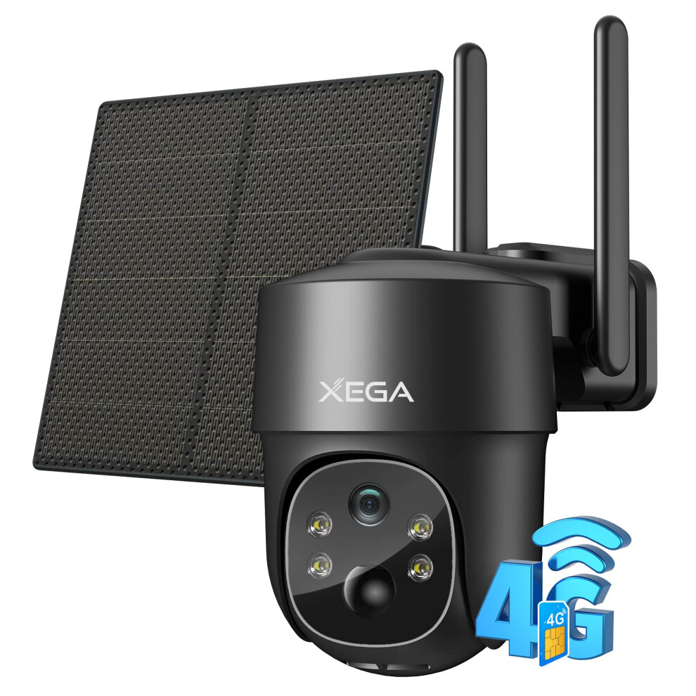 Xega 4G Lte Cellular Security Camera Solar With Sim Card, Outdoor Wireless No Wifi Security Cam Cctv, 2K Hd Ptz Night Vision Motion Detection Notific 5000406471898