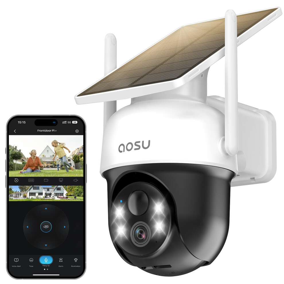 Aosu 2K/3Mp Wifi Security Camera Outdoor Wireless, Solar Outdoor Camera, Home Surveillance With Panoramic Ptz, Automatic Tracking, Colour Night Visio 5007063883798