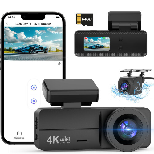 DYNACAM Dash Cam Front and Rear 4K+1080P, Dash Cam