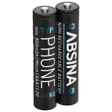 ABSINA AAA rechargeable batteries for cordless phone 800mAh 2 Pack - NiMH rechargeable AAA batteries with 1.2V - Rechargeable batteries AAA for phone
