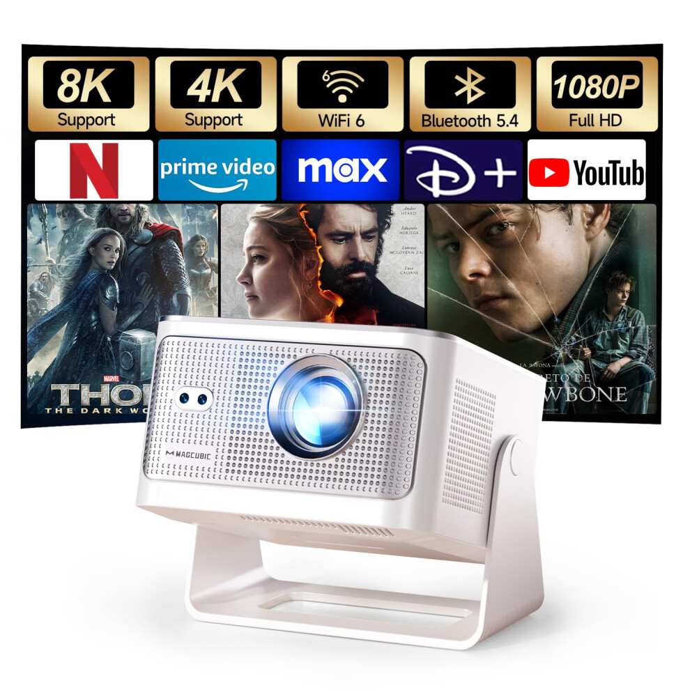 Magcubic Mini Projector 4K & 8K Support, 1080P Portable Projector For Bedroom With Android 14 Wifi 6 Bluetooth 5.4, Auto Focus, Auto Keystone Correct 5000558389911
