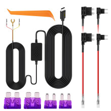 Dash Cam Hardwire Kit,USB C 3-Lead Hard Wire Kit 12V-30V to 5V Dashcam Hard Wiring Kit Car Charger with ACC Fuse Low Voltage Protection 24H Parking S