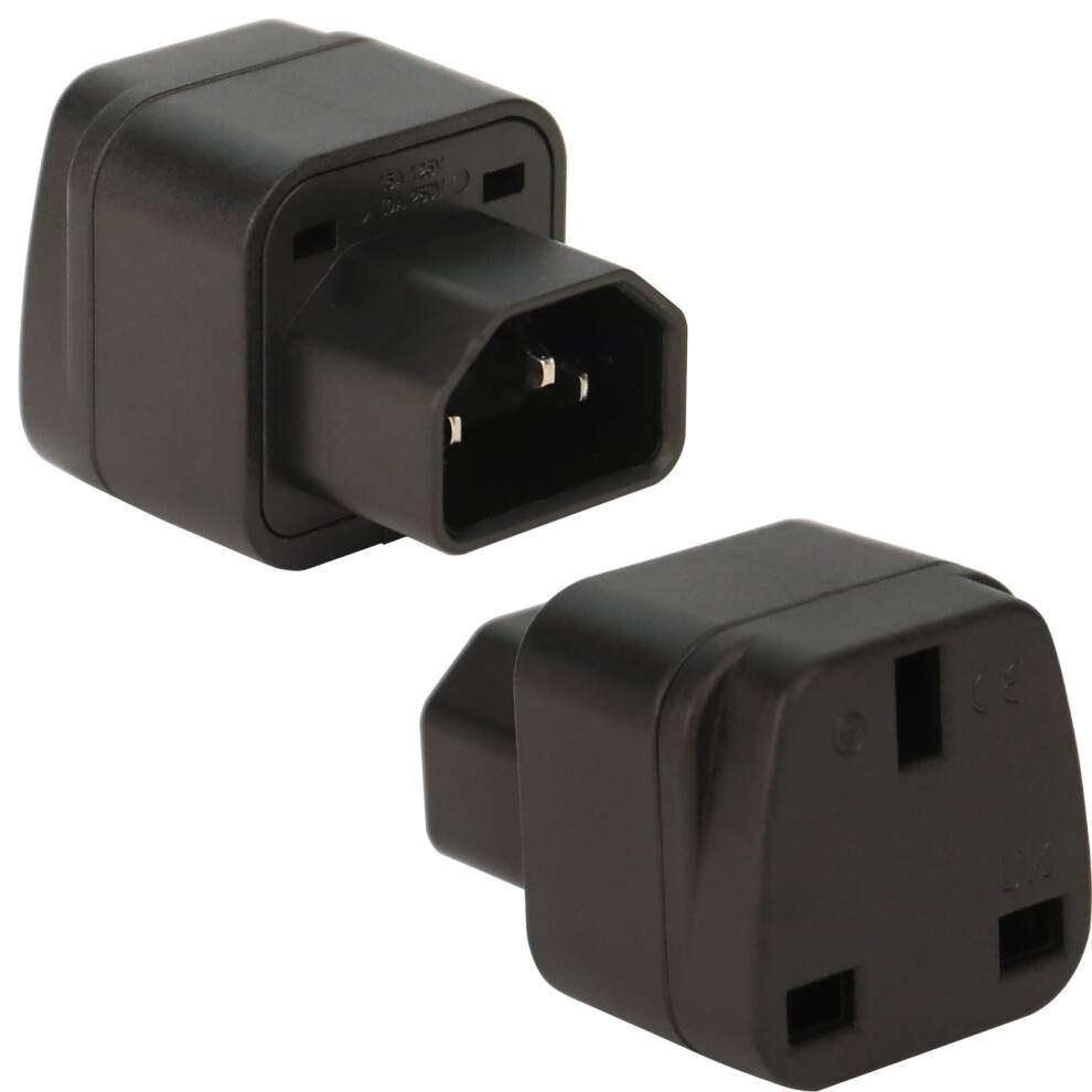 Mejarizon C14 To Uk Outlet Socket, 2 Pack, Iec 60320 Plug, Iec 320 C14 Male To Uk, Uk Adapter Plug, C13 Socket Conversion Adapter, Black