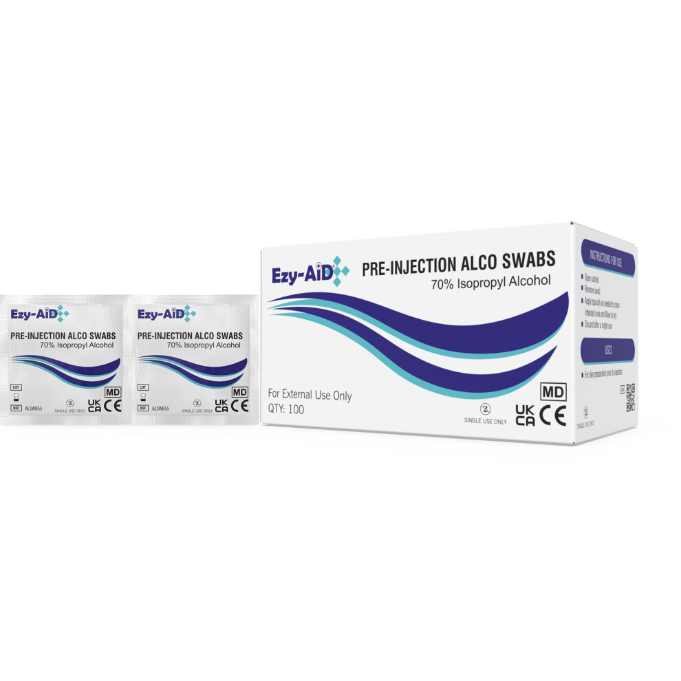 Ezy-Aid Premium Alcotip 70% Isopropyl Alcohol Pre-Injection Swabs, Alcohol Wipes (100Pk) (Box Of 100)