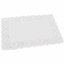 BELLE VOUS 100 Pack White Rectangle Lace Paper Doilies - 36.5 x 26cm / 14.37 x 10.24 inches - Tableware for Cake, Wedding Decoration Placemats and Pa