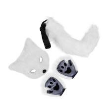 Set di Guanti con Maschera a Volpe, Coda, Pelliccia Sintetica, Costume Cosplay per Donna e Bambina, Bianco