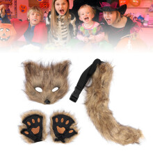 Fuchsschwanz Cosplay-Set Grasgelbe Kunstpelz-Handschuhe