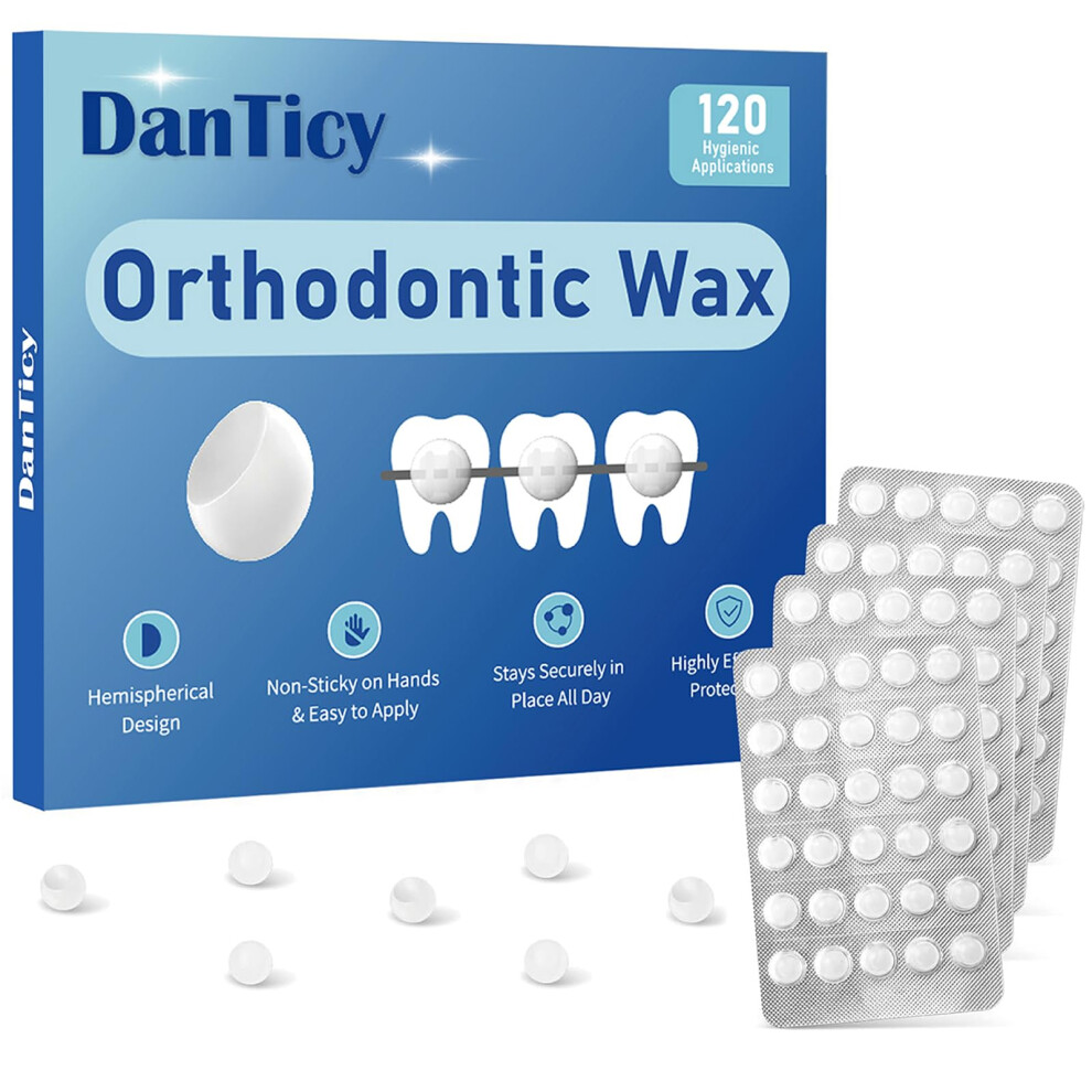 DanTicy Orthodontic Wax for Braces, Dental Wax, Pre-Cut Bowl Shape Dental Strips, No Kneading Required, Individually Wrapped, 120 Count-image-OPC-PRNDMHD-NEW