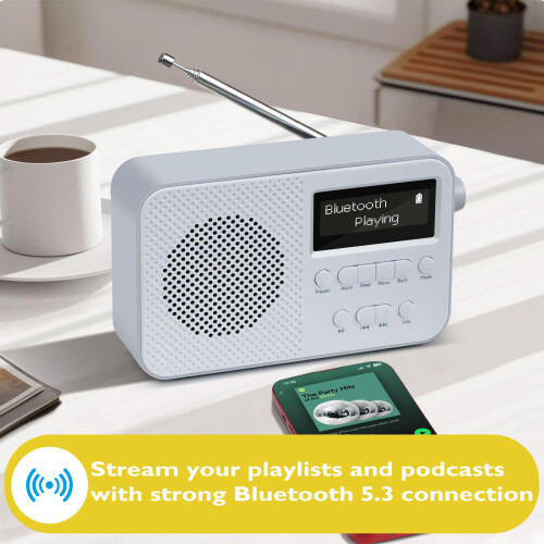LEMEGA PR2 Max DAB Radio, Bluetooth 5.3, LCD Display, AA Battery, Grey 2