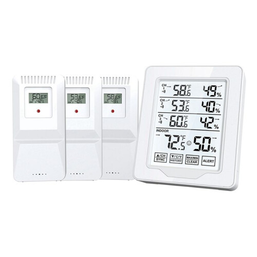 Digital Thermometer & Hygrometer Indoor Humidity with 3 Sensor Screen Display White Backlit Large Screen Recorder 1