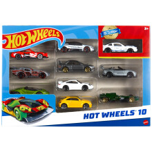 Hot Wheels Toy Cars & Trucks in 1:64 Scale (Assorted Styles, One Random Set), Set of 10, Multipack of Die-Cast Race or Police Cars, Hot Rods, Firetru