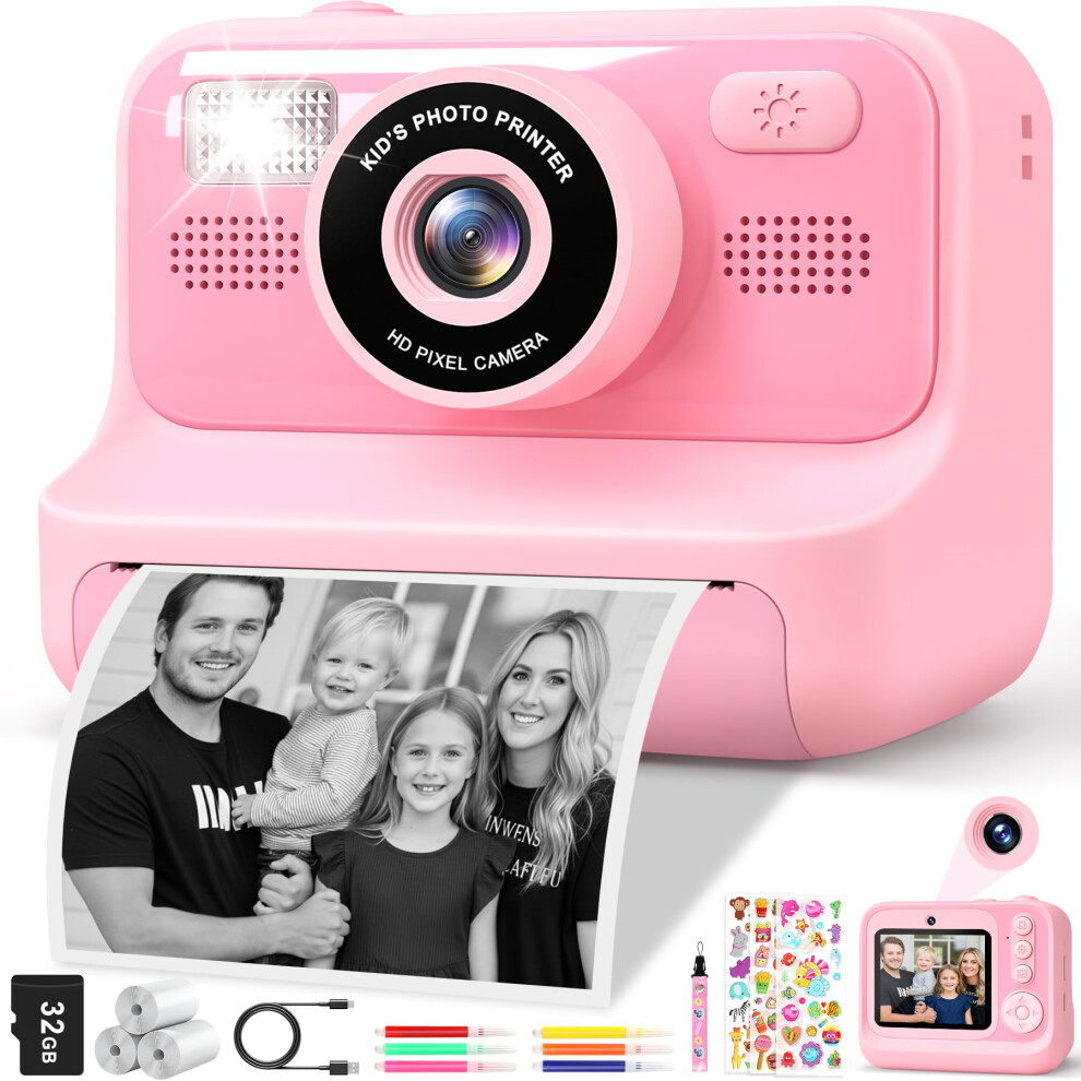 Subtail Kids Camera Instant Print - 2.4'' Instant Camera For Kids With 32Gb Card | 3 Rolls Print Paper - 1080P Selfie Kids Digital Cameras - Birthday 5003181619165