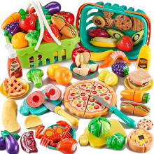 85Pc Pretend Play Food Sets for Kids Kitchen, Cutting toy food with 2 Baskets, Play Kitchen Accessories for Toddlers, Fake Food with Pizza Veggies Fr