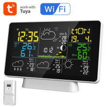 Tuya WIFI Weerstation 7.5Inch Display Thermometer Hygrometer Binnen Buiten Regen/Windmeter Weersverwachting US-Stekker