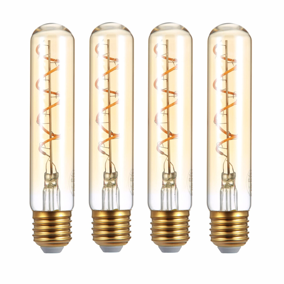 Tekled T30 Filament Vintage Led Bulbs | 150Mm Tubular E27 Edison Screw | Energy Saving 4W Bulb 20W Equivalent | Nondimmable 2500K 230Lm Light/Amber 15785855