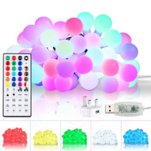 StarryEver Color Changing String Lights Plug-in, 5M 50LEDs Globe Christmas Fairy Lights with Remote Timer Dimmer, Indoor String Lights for Dorm Class