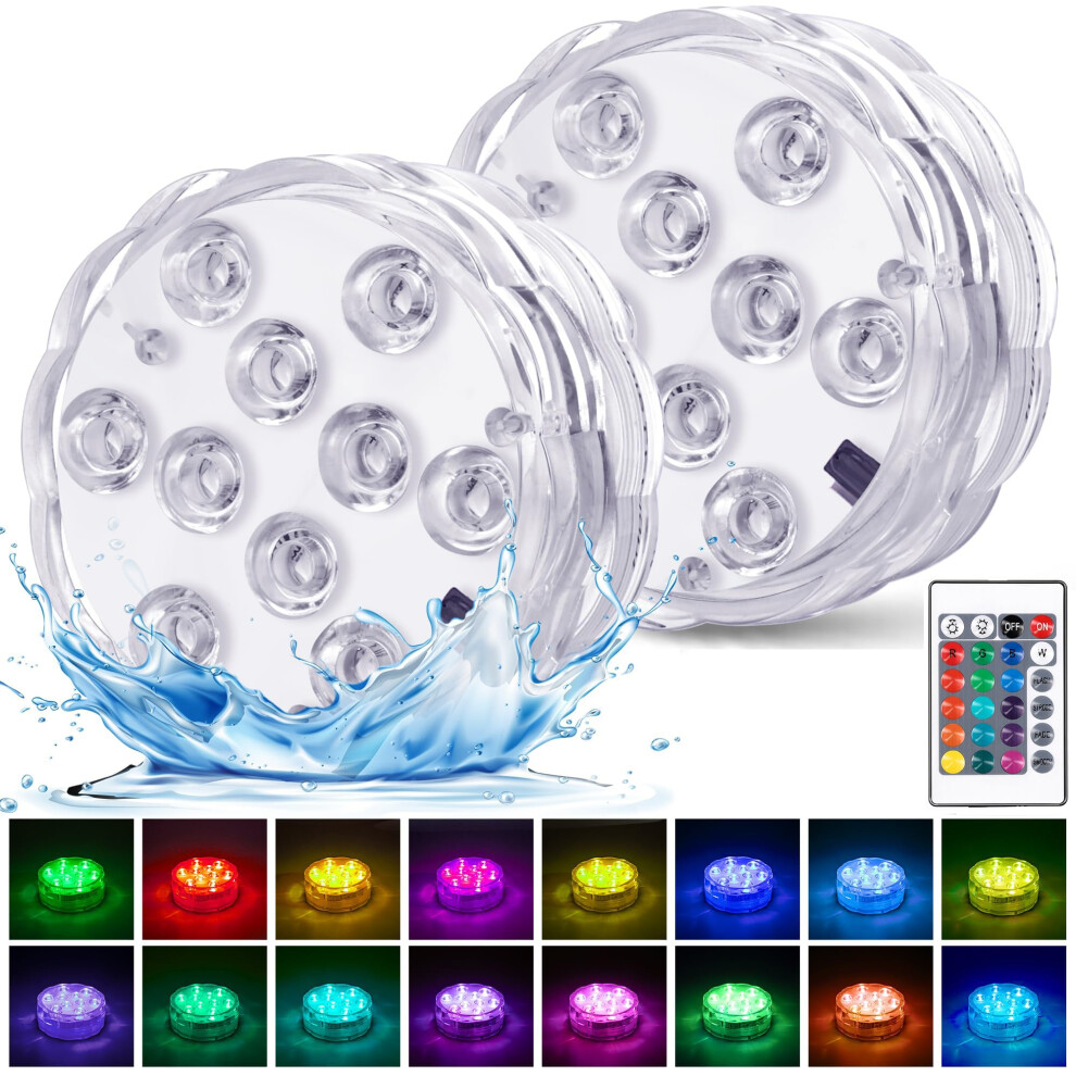 2 Pcs Submersible Led S Remote Control Battery Powered, Rgb Multi Color Changing Waterproof For Pool, Vase Base, Spa, Aquarium, Pond, Hot Light 86498814