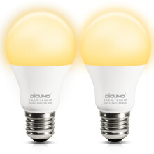 DiCUNO Dusk to Dawn Sensor Bulb E27, 60W Equivalent, 2700K, 9W 800LM, Automatic On/Off Energy Saving Light for Porch, Garage, Non-dimmable, 2 Pcs