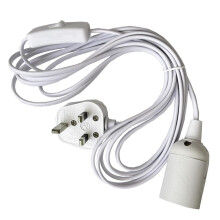 E27 Pendant Light Ceiling Lighting Fitting 4M, E27 Lamp Holder with Switch, Suspended Pendant Light Fitting Kit, 2 Core Textile Cable UK Plug (White)