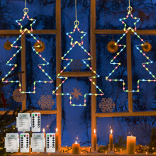 Jsdoin Christmas Window Lights 3 Packs Battery Operated Christmas Tree Lights with 8 Modes & Remote 45 LED Window WWarm Light for Party Indoor Outdoo